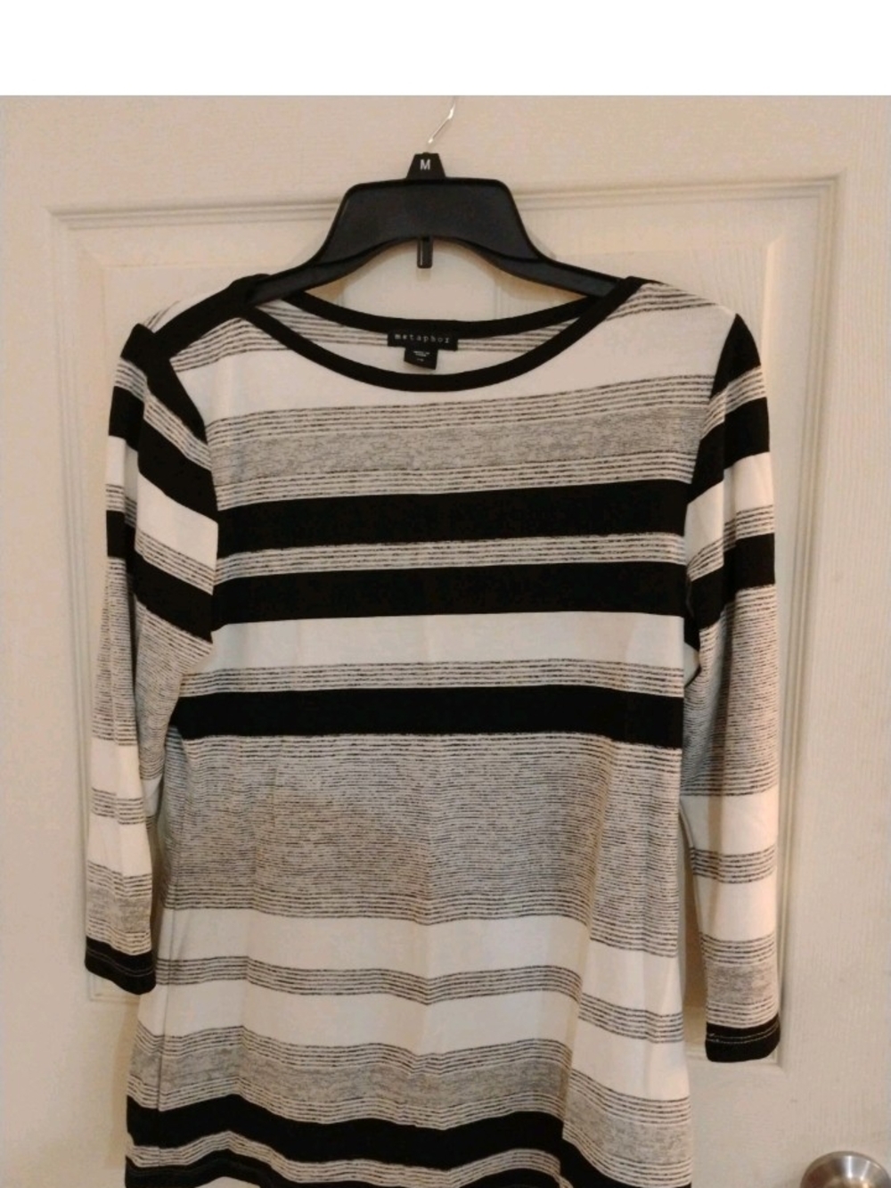 Metaphor Black & White Striped 3/4 Sleeve Top